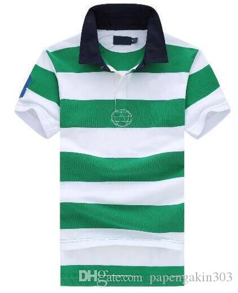 

fashion men striped polo shirts big horse embroidery short sleeve male cotton casual men classic t-shirt size s-2xl camisa green, White;black