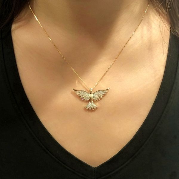 

gorgeous pendant necklace full pave white cubic zirconia stone gold color eagle choker necklace for women fashion party jewelry, Silver
