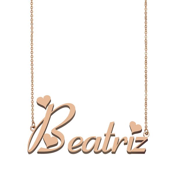 

Beatriz Name Necklace Pendant for Women Girls Birthday Gift Custom Nameplate Children Best Friends Jewelry 18k Gold Plated Stainless Steel, Silver