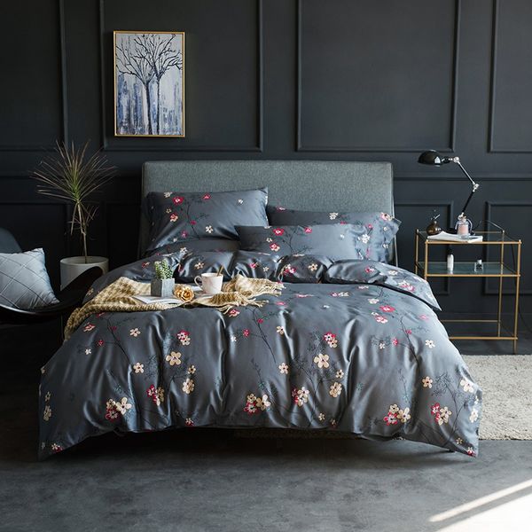 Tutubird 100 Luxury Egyptain Cotton Bedding Set Gray Pastoral