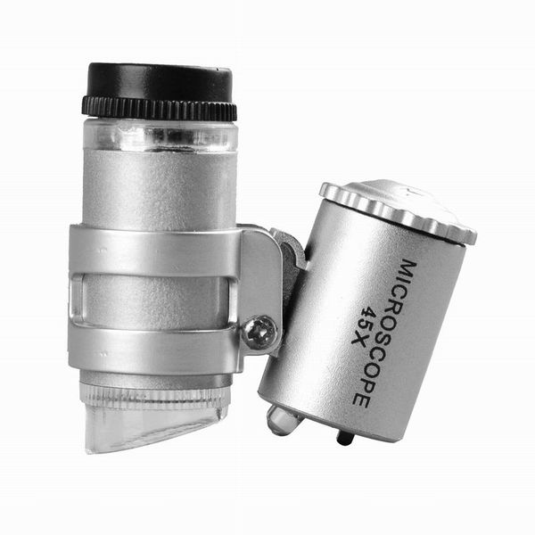 Microscopio 45X Lente d'ingrandimento per gioiellieri Lenti d'ingrandimento per gioielli Mini lenti d'ingrandimento Microscopi tascabili con luce LED + lente d'ingrandimento con custodia in pelle