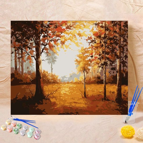 

40*50cm diy oil painting drawing pictures by numbers forest autumn landscape wall hanging paintings by numbers on canvas decor