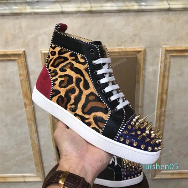 

new luxury designer sneakers women casual shoes party dress high-cut studded spikes platforms red bottom trainers shoes sneaker al05, Black