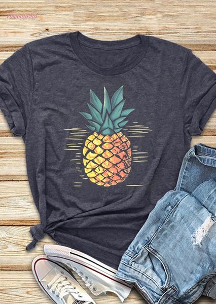 

womens designer women tshirt new women t shirt dark grey pineapple print o neck short sleeve summer female ladies tee, White