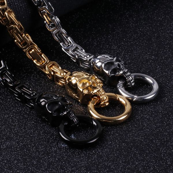 

european and american men's stainless steel ghost head bracelet personality retro skull jewelry, Black