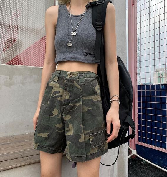 

new harajuku street retro camouflage jeans loose casual shorts, Blue