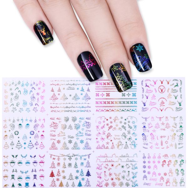 

nail sticker christmas snowflake mixed pattern water decal adhesive transfer sticker nail art diy decoration, Black