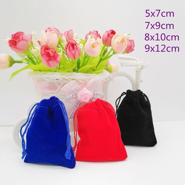 

10pcs red velvet bag gift bag velvet jewelry display necklace gift box packaging bags for jewellery pouches drawstring bags, Pink;blue