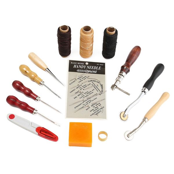 

14pcs leather craft tools kit carving work sewing stitching saddle punch leathercraft accessories for diy hand leather working