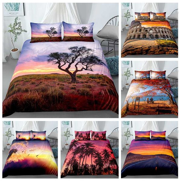 

3d scenery flower painted landscape bedding sets home decoration duvet cover pillowcase holiday gift