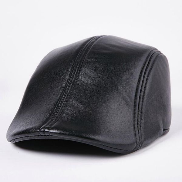 

h7636 genuine leather beret hat men sheepskin autumn winter casual berets cap fashion cotton forward middle aged male black caps, Blue;gray