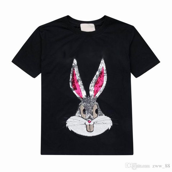 

2019 summer new high-end bead piece bugs bunny men's woman brand t-shirt fashion short sleeve money rabbit printing fashion men's, White;black