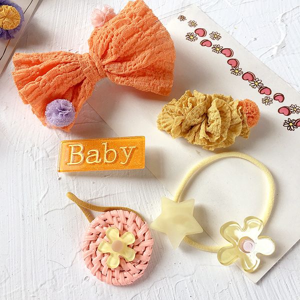 

5 pcs korean style simple girl hair pins cute color bow acrylic small flower hair clips for children fashion accessories, Slivery;white