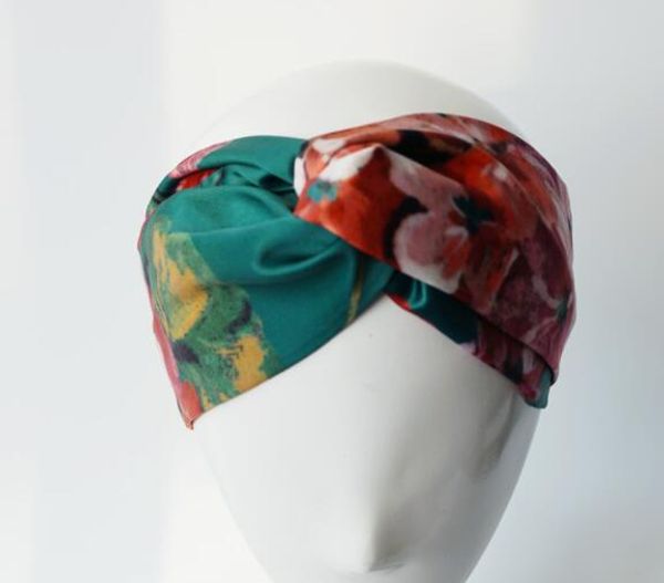 

in stock designer 100% silk cross headband elastic hair bands scarf for women girl retro floral bird flower turban headwraps gifts, Slivery;white