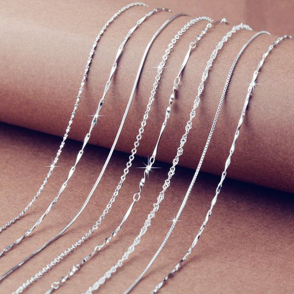 

8 styles 925 sterling silver necklace sterling silver necklace chain diy clavicle jewelry