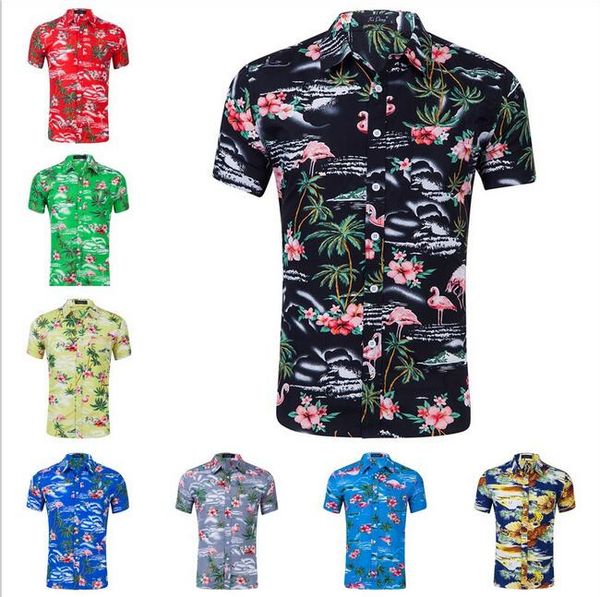 

3d streetwear short sleeve floral pattern dress shirts hawaiian beach style 3d hc flamingo flowers printed men's casual shirts, White;black