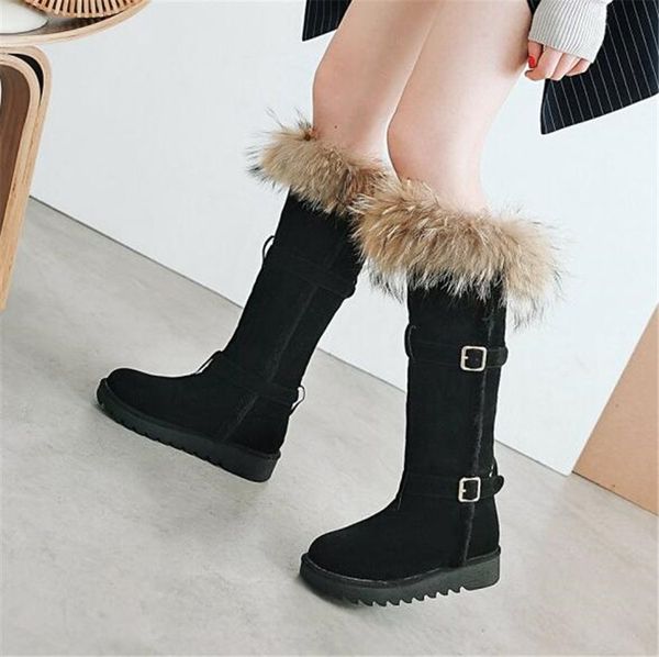 

pxelena fur decor warm long snow boots women 2018 winter new flat platform knee high boots female shoes comfort, Black