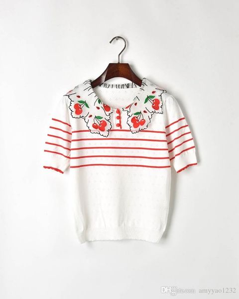 

412 2019 весна пуловер с коротким рукавом нагрудные шеи печати бренд же стиль свитер роскошные женская одежда топы mingzhi, White