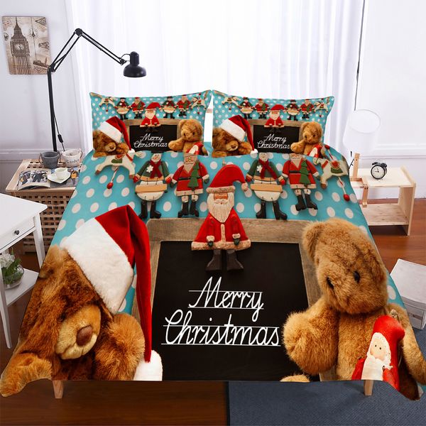 

merry christmas teddy bear bedding set luxury cute cartoon bed linens duvet cover quilt cover pillowcase home textiles 2/3pcs