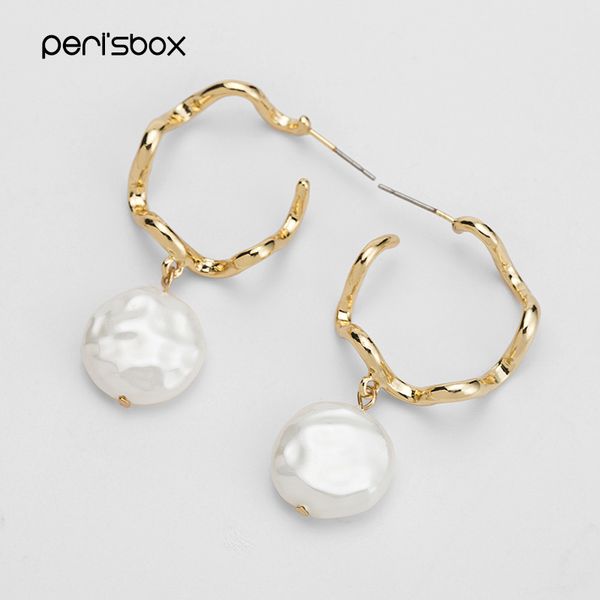 

peri'sbox bohemia freshwater pearls hoop earrings for women geometric wave circle earrings hanging hoops wedding gifts, Golden;silver