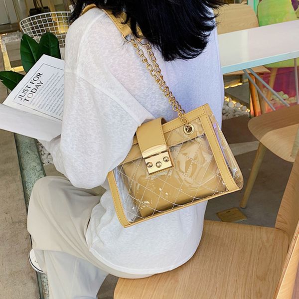 

горячего прозрачного ватного jelly clear женщина сумка summer beach tote плеча chain luxury 2019 сумочка дизайнер марк pochette femme