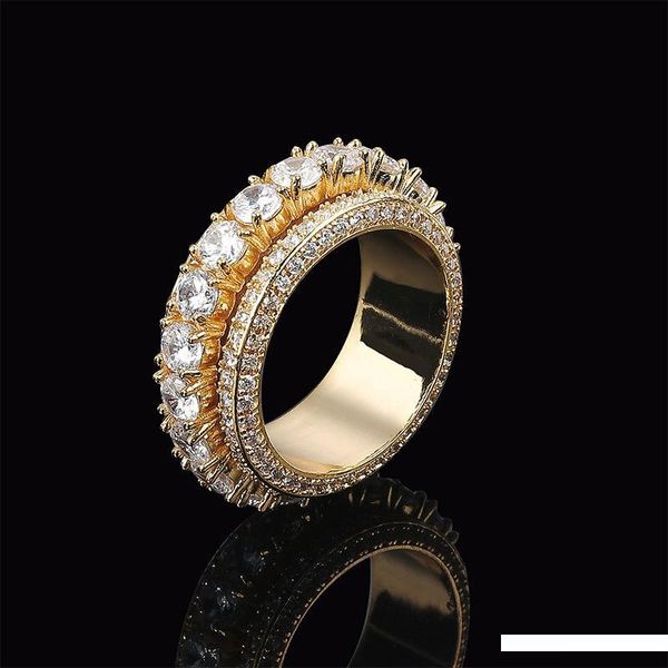 

iced out 18k gold plating rings bling cubic zriconai mens hiphop jewelry new fashion gold ring brand jewelry, Golden;silver