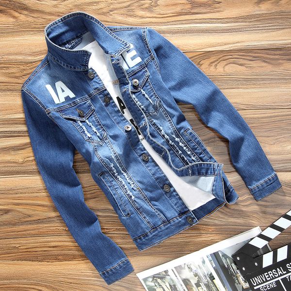 

2016 autumn new style cowboy jacket men's elasticity slim fit korean-style printed cool denim men's wear, Black;brown