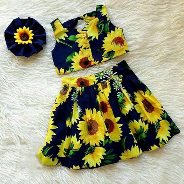 

pudcoco toddler kid baby girl summer clothes set 2020 new floral crop mini dress skirt outfits set, White