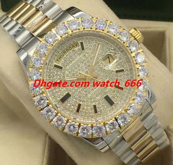 

new version luxury watch male two tone bigger diamond dial/bezel watch 18k gold 43mm automatic fashion men's watches wristwatch, Slivery;brown
