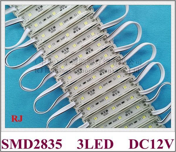 Módulo de luz LED SMD 2835 para letras de sinal LED Módulo DC12V SMD2835 3 LED 0.6W 70lm 64mmx9mm Economia de energia CE Epoxcy impermeável