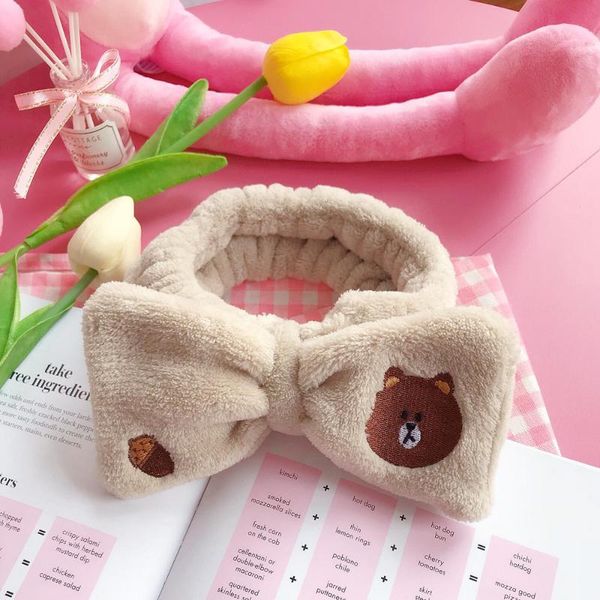 

2020 cartoon solid color soft bow elastic headbands for women girls wash face coral fleece letter omg headwear hair accessories