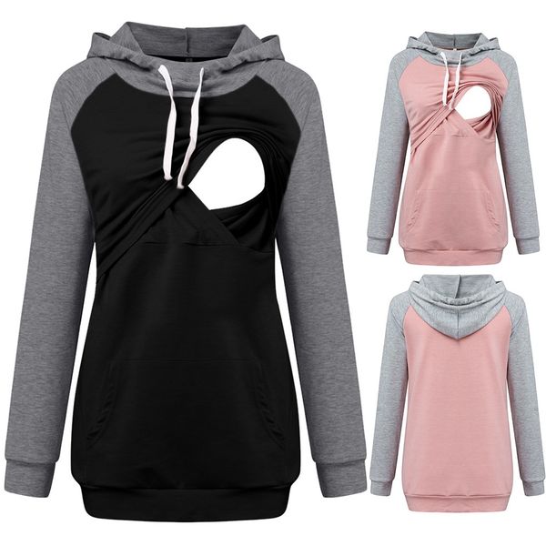 

maternity nursing long sleevs coton nursing winter breastfeeding polyester drawstring hoodie nursing casual sweatshirt