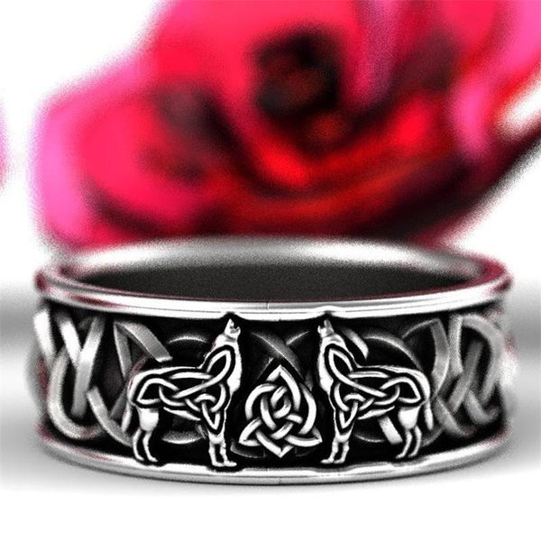 

vintage men's s925 sterling silver celtic knot ring giant wolf fenrir viking wedding ring celtic jewelry for gifts size 6-13