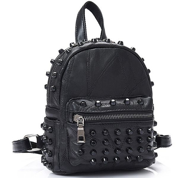 

women small good leather backpack rivet daily cute black backpack for teenager girls schoolbag casual travel rucksack