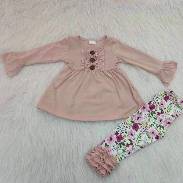 

твердые хлопок туника длина топ матч цветочные обледенение рябить леггинсы девочка бутик комплект одежды, White