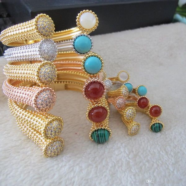 

discount wholesale 2019 new designer natural stone cuff bangle bracelet and rings 18k gold plated jewelry sets for women, Silver