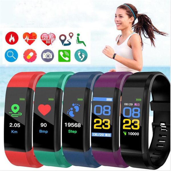 

id115 115 plus smart bracelet screen fitness tracker pedometer watch counter blood pressure monitor smart wristband colorful