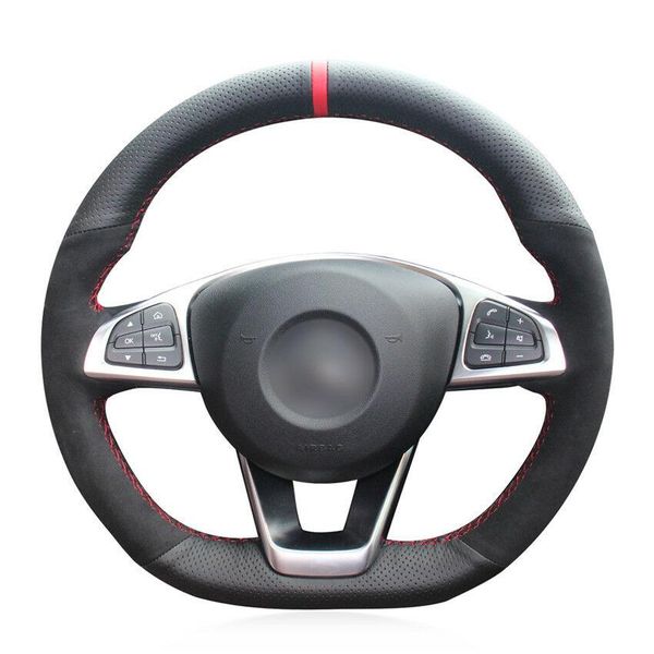 

custom hand-stitch leather car steering wheel cover for benz c200 c250 c300