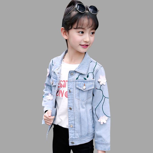 

2019 new spring denim jackets for girls appliques girls jacket autumn kids coat teenage clothing for 6 8 10 12 years, Blue;gray