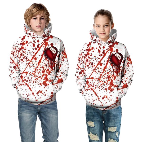 

new halloween 3d printed children hoodies blood hamburger print hooded coats girls boys jackets casual sweatshirts 2019 autumn, Black