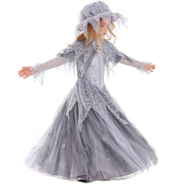 

girls halloween corpse bride scary costume for children kids witch zombie princess cosplay carnival purim masquerade party dress, Black;red