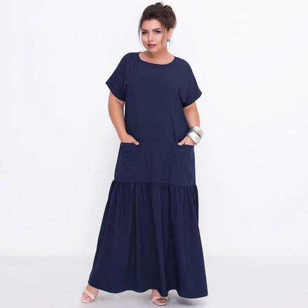 

yuluosha plus size long dresses evening draped o-neck a-line pockets royal blue dress formal dresses evening gown 5xl 6xl, White;black