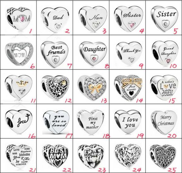 Herzform Charms Perlen großes Loch Legierung Mutter Schwester Freund Charm Zubehör für Mutter Geschenk Armband und Halskette Hochzeit Schmuckherstellung