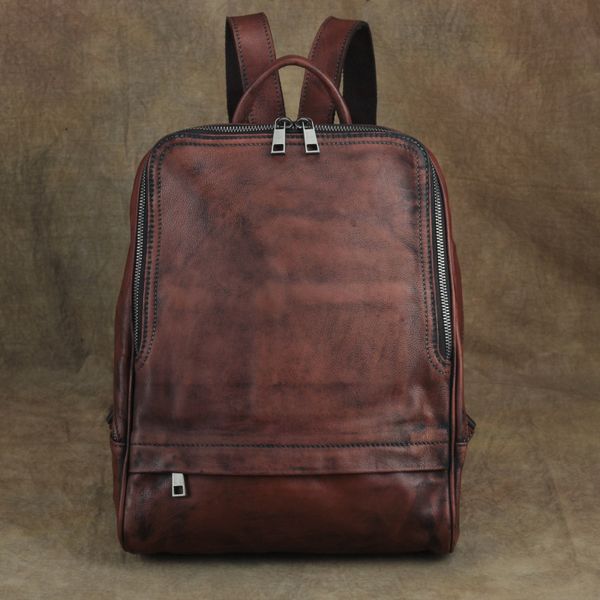 

2019 fashion trend backpack vegetable tanned leather casual travel genuine leather schoolbag quality guarantee