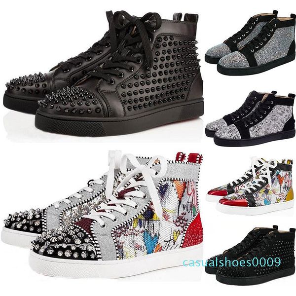 

designer shoes brand studded spikes flats shoes red bottoms luxury mens womens party lovers genuine leather sneakers size 36-46 n16 c09, Black
