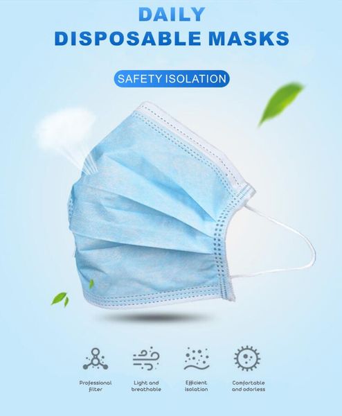 

быстрая доставка dhl для более чем 100 шт 3-слойная маска 50шт лицо рот маски нетканые одноразовые антипылевые meltblown тканевые маски earl