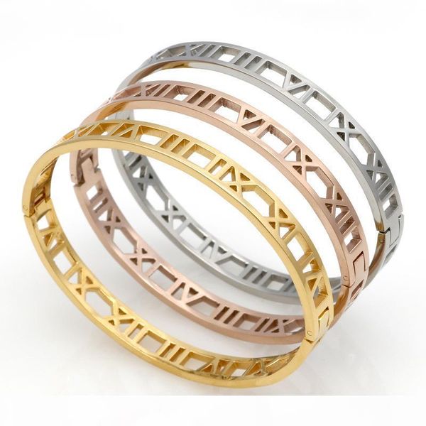 

мода полого roman буквенно-цифровой браслет женской титановая стали гальваническими 18 каратами розовых пряжек ювелирных изделий браслета, Black