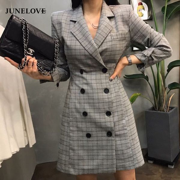 

women's suits & blazers junelove women long sleeve slim jackets vintage double breasted female casual office lady outwears, White;black