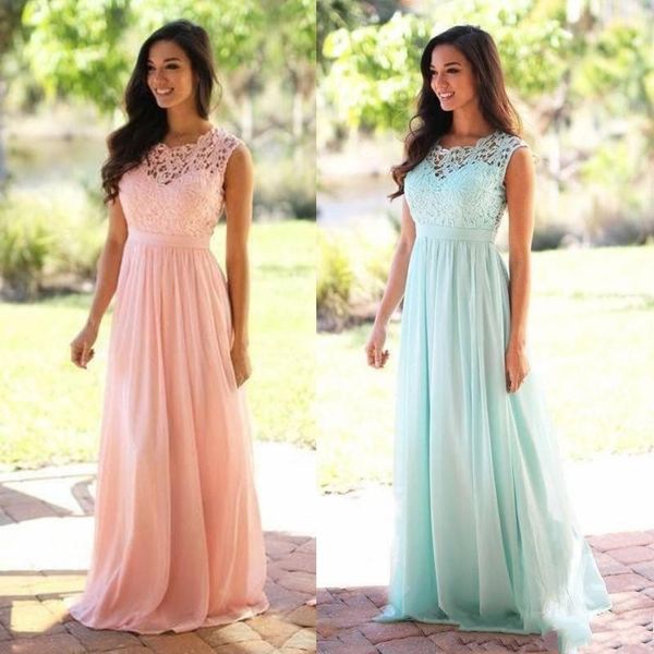 

elegant lace bridesmaid dresses jewel sleeveless plus size sheer back zipper chiffon formal maid of honor gown 2019 cps489, White;pink