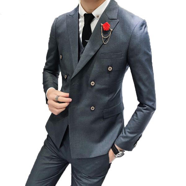

2019 grey wedding suits for men collar slim fit 3 pieces (jacket +vest+pants) custom made wedding groom prom tuxedos suits, White;black